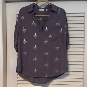 New York & Company Mauve Relaxed Blouse with Notched Collar